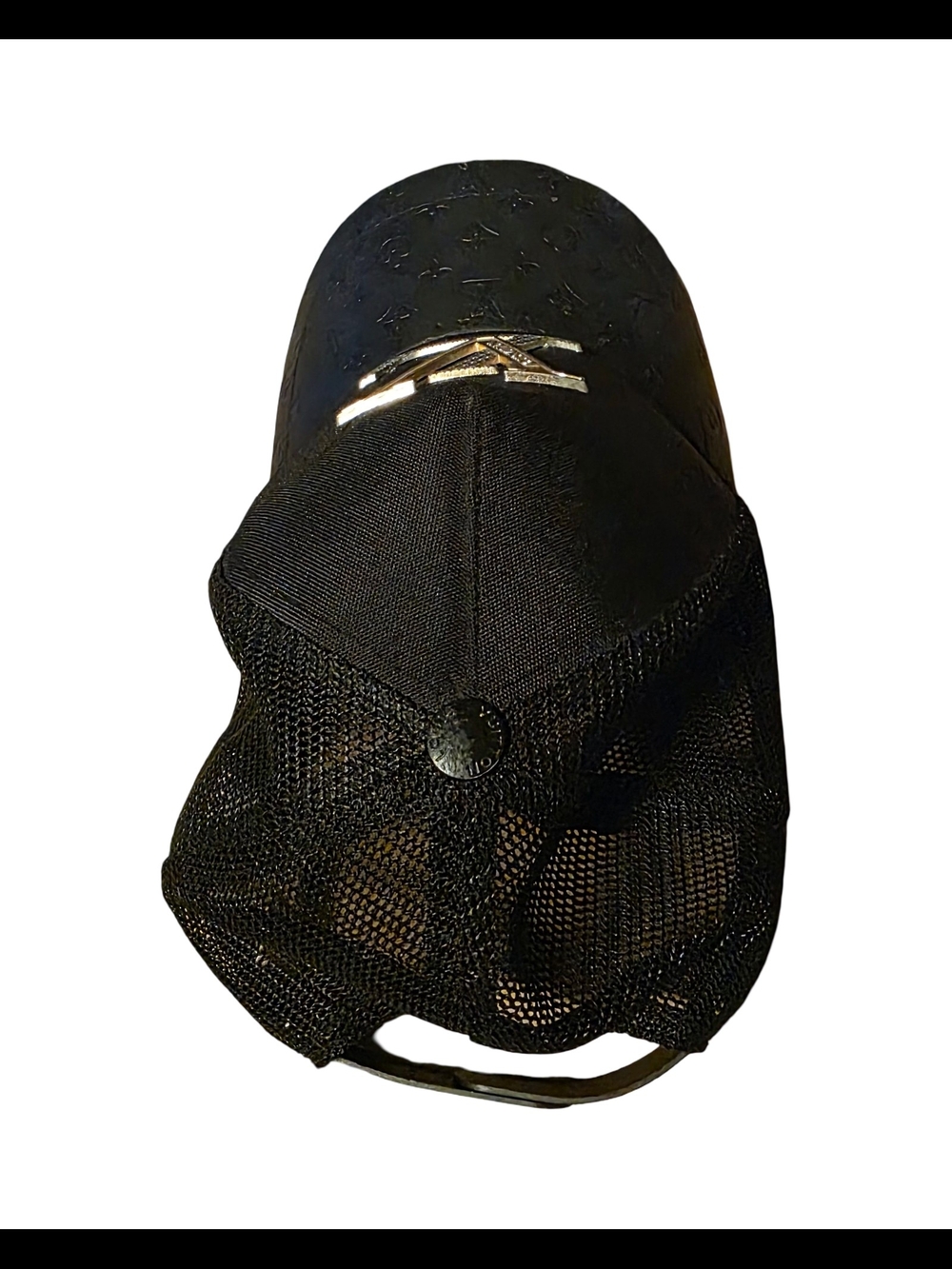 Louis Vuitton Black Cap With Gold Lv Logo And Embossed Monogram Visor View 2